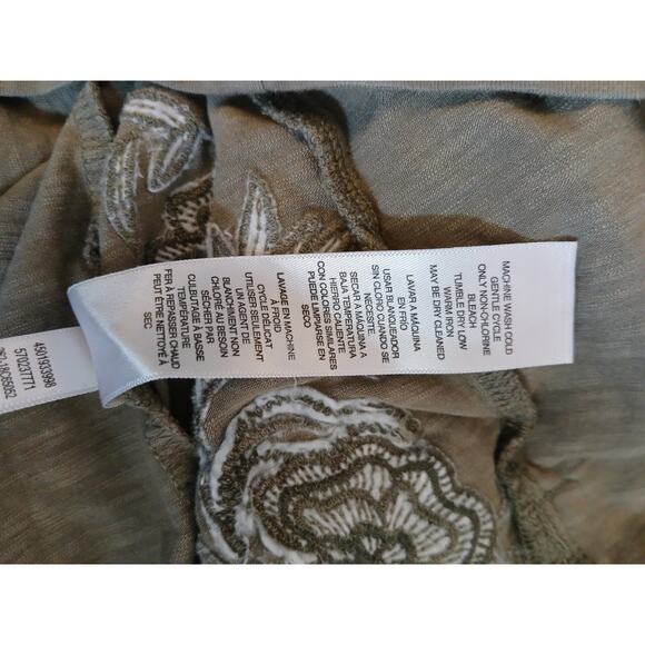 Weekends by Chicos olive green embroidered hoodie full zip 3/4 sleeve floral 8 - Picture 10 of 11